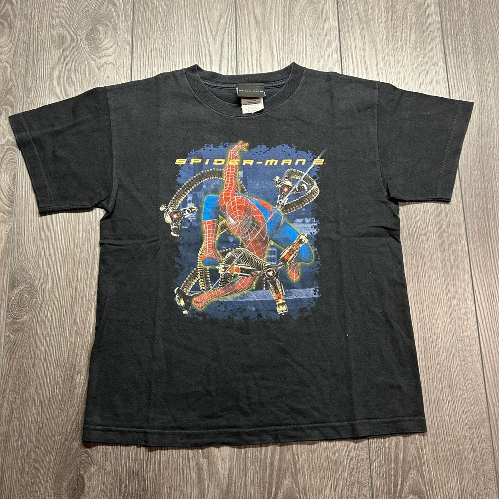 Vintage 2004 Spider-Man 2 Movie Promo Black Baby Tee Shirt Marvel Doc Ock XL